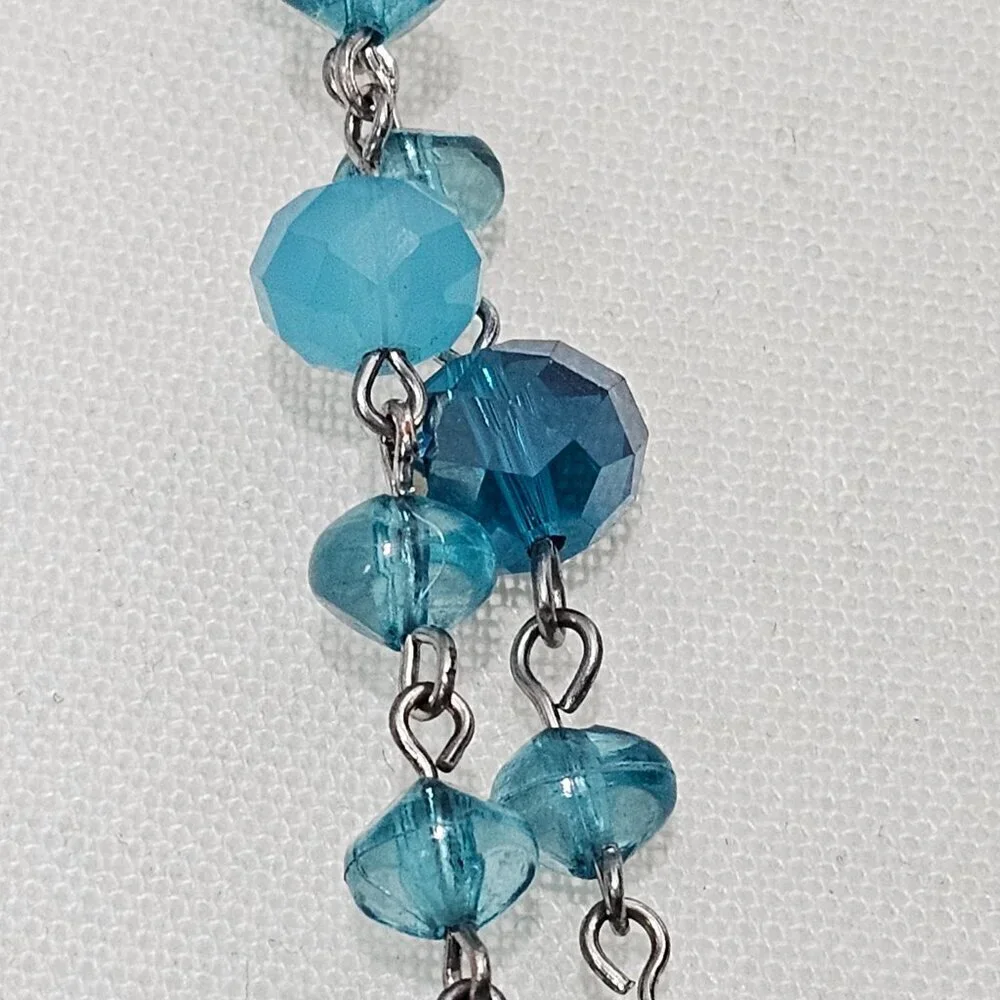 Erica Lyons Vintage Sea Blue Abalone Silver Long Beaded Necklace